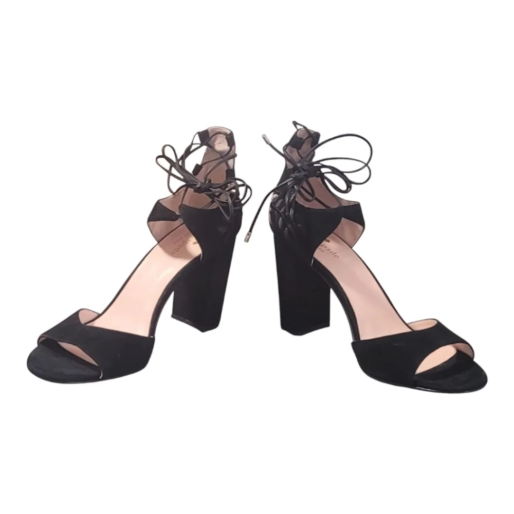 Kate Spade New York Oasis Lace Up High Heel Sandals - 10M - Black Suede - NWOT